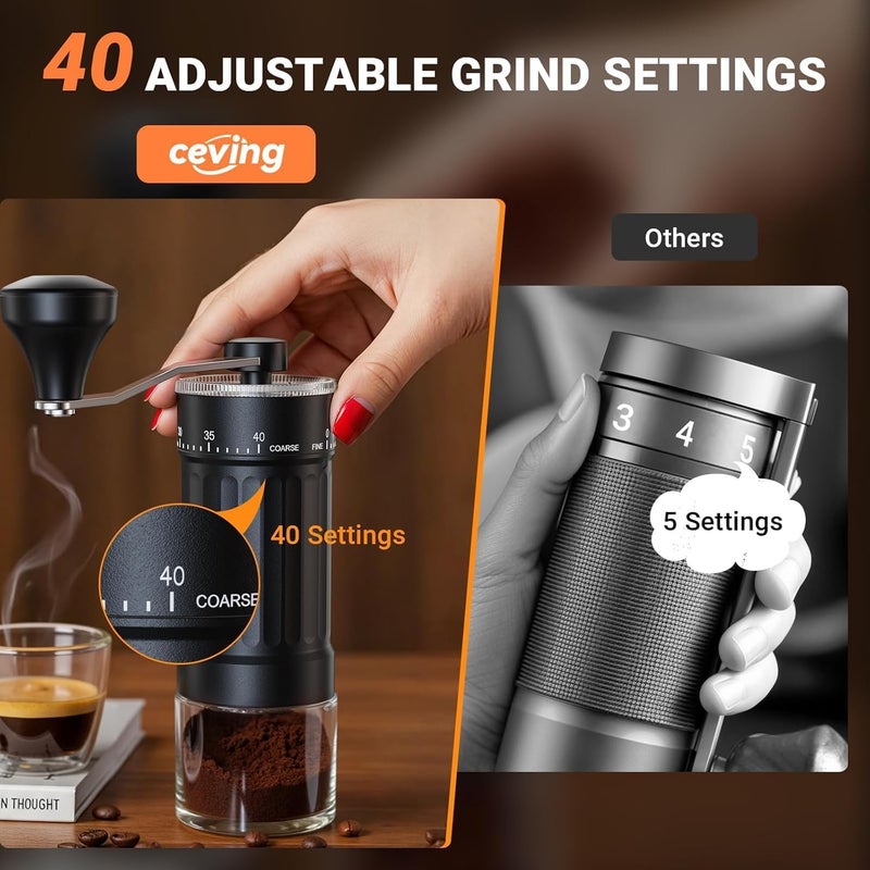 EZVING Portable Manual Coffee Grinder with CNC Stainless Steel Conical Burr, 40 Adjustable Settings Hand Coffee Grinder with 30g Capacity for Espresso, Pour Over, French Press, Travel - Image 4